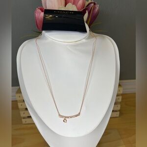 Coach Rose Gold Pave Bar Necklace